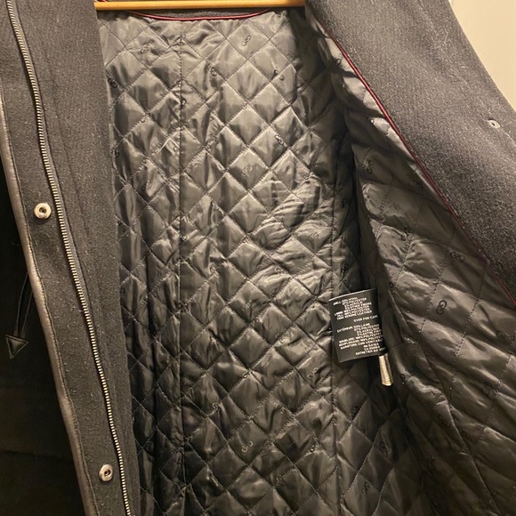 COLE HANN PEACOAT WOOL BLEND LEATHER TRIM & HOOD - Picture 6 of 11